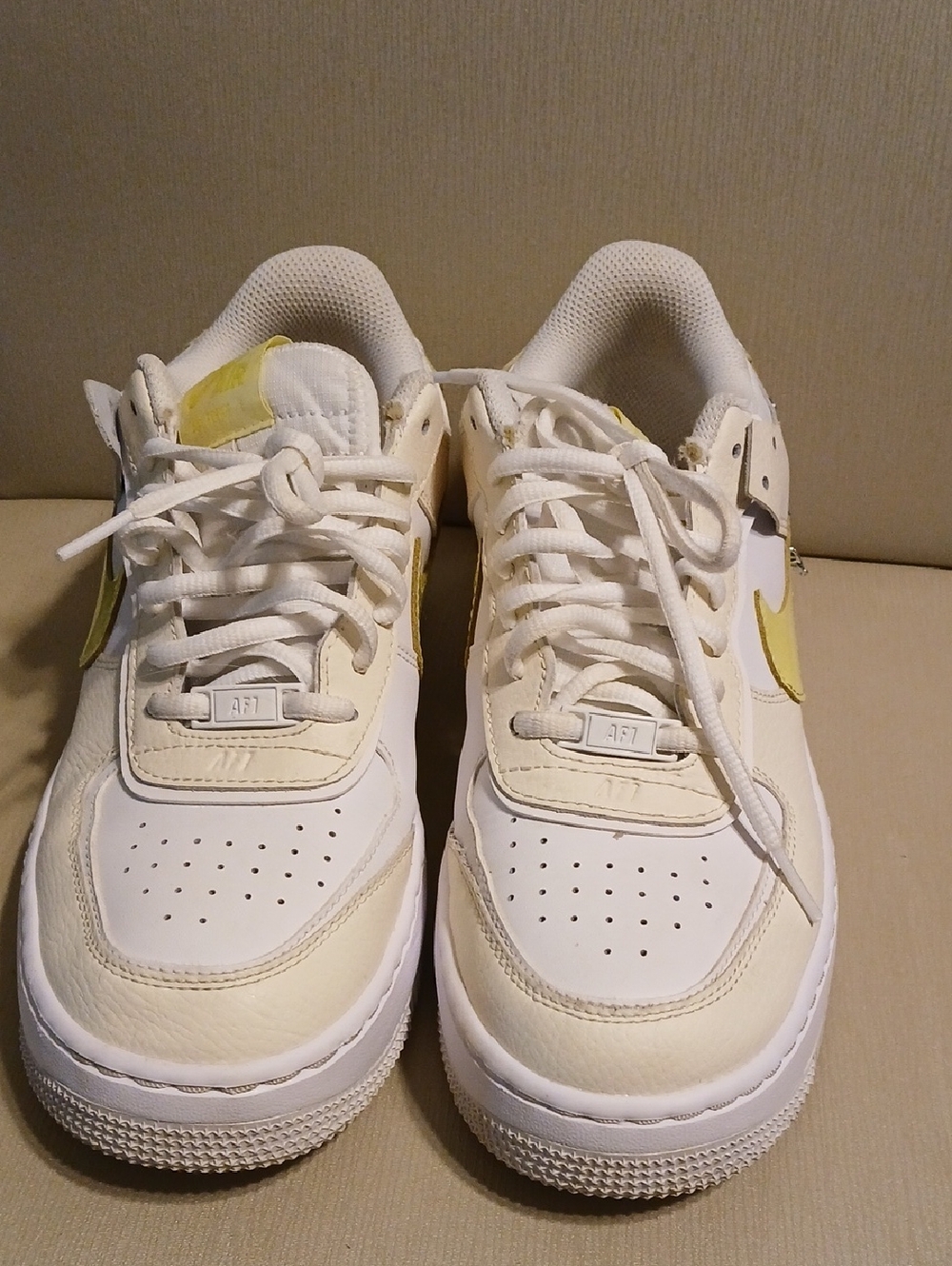 Nike White and Pale Yellow Low-Top Sneakers